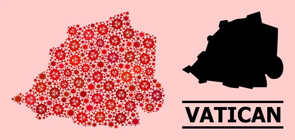Map of Vatican - Collage of Covid Virus Biological Hazard Infection Elements Stock Illustration