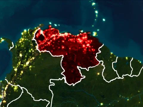 Map of Venezuela at night Foto stock