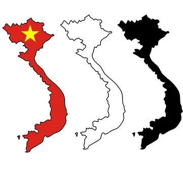 Map of Vietnam with flag. outline map Vietnam. Vietnam vector map silhouette. Stock Illustration