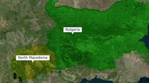 Map view highlighting the countries of bulgaria and north macedonia on a balkan Video stock 345991855