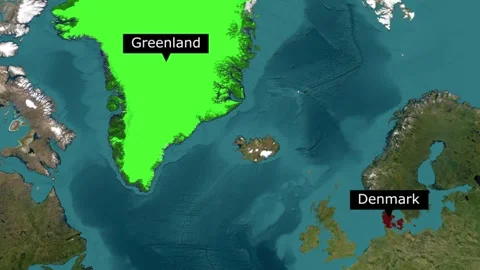 Map view highlighting greenland and denmark in the north atlantic region 库存影片 345992175