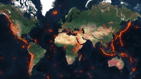 Map volcanoes of the world, volcano basic data Video stock 309442267
