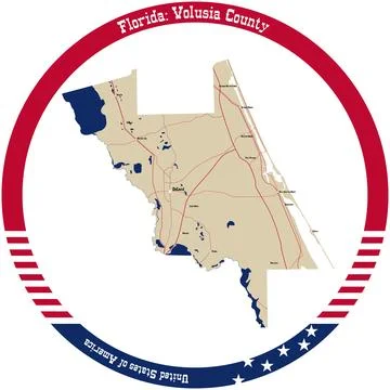 Map of Volusia County in Florida, USA arranged in a circle. Stock Illustration