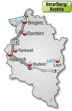 Map of vorarlberg with highways in gray Stock Illustration