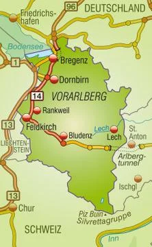 Map of vorarlberg with highways Stock Illustration