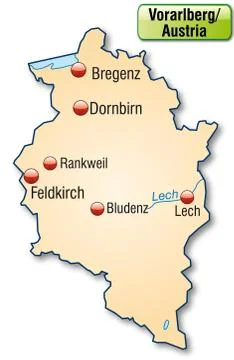 Map of vorarlberg as an overview map in pastel orange Stock Illustration