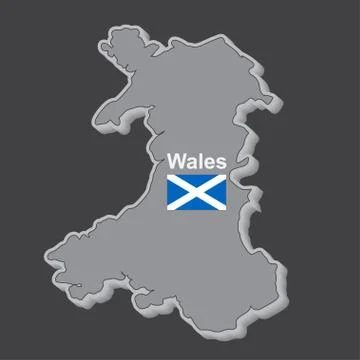 The Map of Wales with flag on dark background Stock Illustration