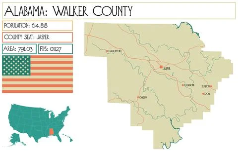 Map of Walker county in Alabama, USA. Stock Illustration