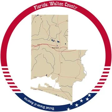 Map of Walton County in Florida, USA arranged in a circle. Stock Illustration