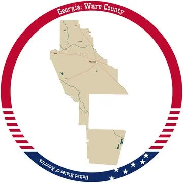 Map of Ware County in Georgia, USA arranged in a circle. Stock Illustration