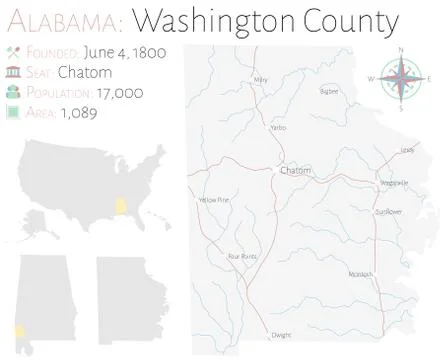 Map of Washington County in Alabama Stock Illustration