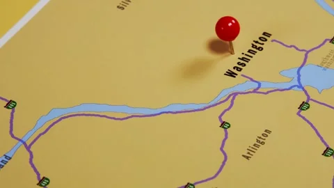 Map Of Washington Pinned down on a map Stock Footage 243611594