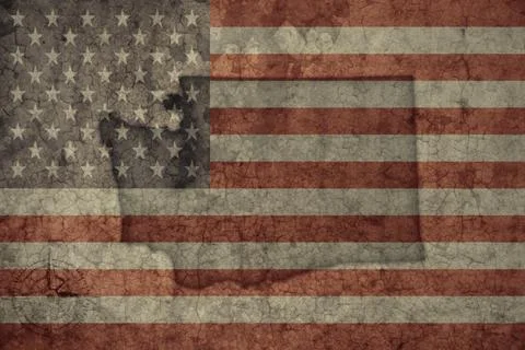 Map of washington state and flag of united states of america on a old vintage 스톡 사진