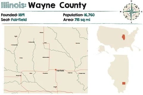 Map of Wayne County in Illinois Stock Illustration