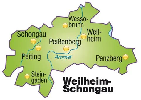 Map of weilheim schongau as an overview map in green Stock Illustration