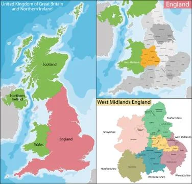 Map of West Midlands England Stock Illustration
