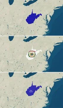 The map of West Virginia with text, textless, and with flag Stock Illustration