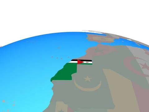 Map of Western Sahara with flag on globe Stock Illustration