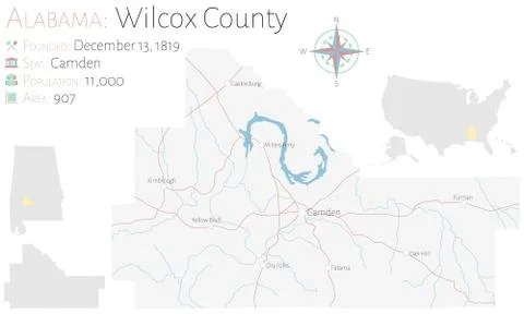 Map of Wilcox County in Alabama Stock Illustration