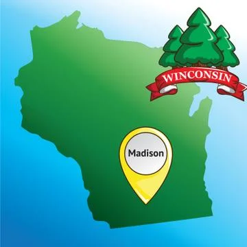Map of winconsin state with pine tree 스톡 일러스트