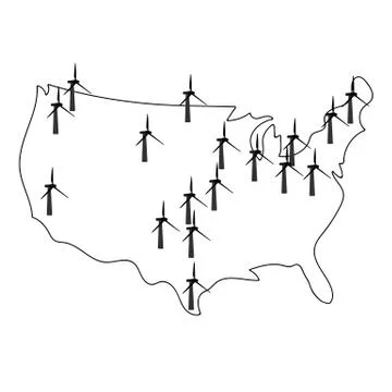 Map of wind farms in america, vector illustration Stock Illustration