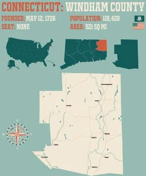 Map of Windham County in Connecticut Stock Illustration