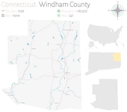 Map of Windham County in Connecticut Stock Illustration