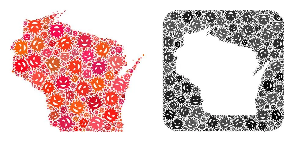 Map of Wisconsin State - Flu Virus Mosaic with Empty Space Stock Illustration