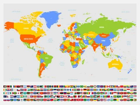 Map of Word for schools with set of flags Stock Illustration