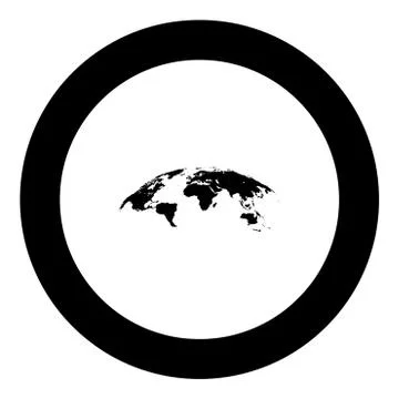 Map of world 3d effect surface icon black color in round circle Illustrazione stock