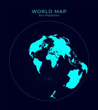 Map of The World. Airy's minimum-error azimuthal projection. Futuristic Inf.. Illustrazione stock