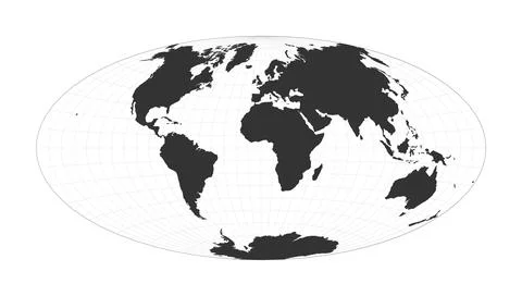 Map of The World. Aitoff projection. Globe with latitude and longitude net... Ilustração Stock