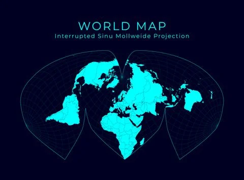 Map of The World. Alan K. Philbrick's interrupted sinu-Mollweide projection.. Illustrazione stock