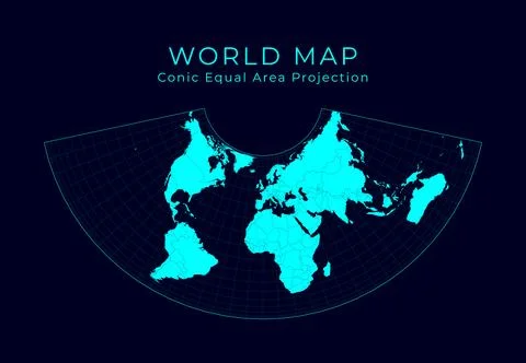 Map of The World. Albers conic equal-area projection. Futuristic Infographi.. Stock Illustration