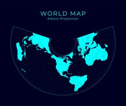 Map of The World. Albers equal-area conic projection. Futuristic Infographi.. Stock Illustration
