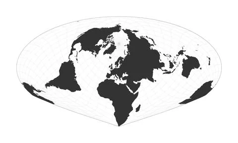 Map of The World. Allen K. Philbrick's Sinu-Mollweide projection. Globe wit.. Illustrazione stock