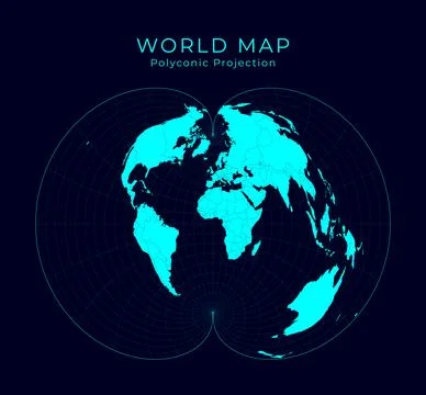 Map of The World. American polyconic projection. Futuristic Infographic wor.. Stock Illustration
