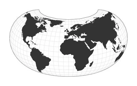 Map of The World. Armadillo projection. Globe with latitude and longitude n.. Stock Illustration