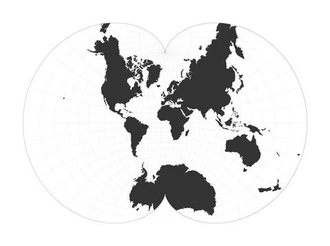 Map of The World. August's epicycloidal conformal projection. Globe with la.. Illustrazione stock