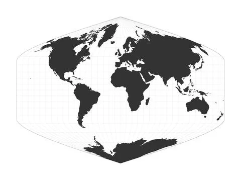 Map of The World. Baker Dinomic projection. Globe with latitude and longitu.. Illustrazione stock