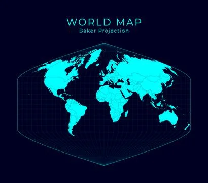 Map of The World. Baker Dinomic projection. Futuristic Infographic world il.. 스톡 사진