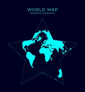 Map of The World. Berghaus star projection. Futuristic Infographic world il.. Illustrazione stock