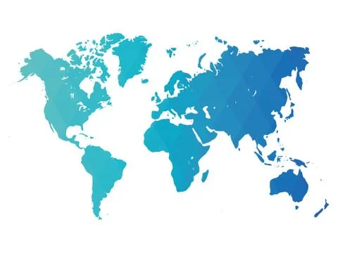 Map of World. Blue low poly gradient of rhombus shapes. Modern vector polygonal Stock Illustration