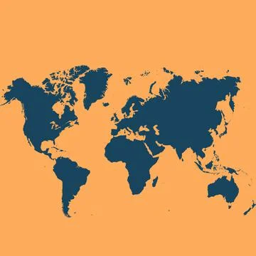Map of the world in blue on peach background Stock Illustration