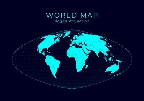 Map of The World. Boggs eumorphic projection. Futuristic Infographic world .. イラスト素材