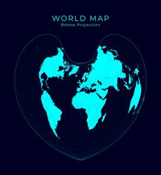 Map of The World. Bonne pseudoconical equal-area projection. Futuristic Inf.. イラスト素材