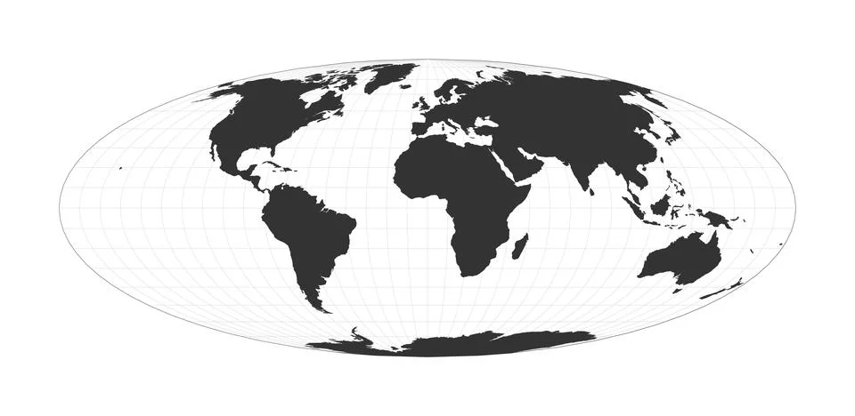 Map of The World. Bromley projection. Globe with latitude and longitude net.. Stock Illustration
