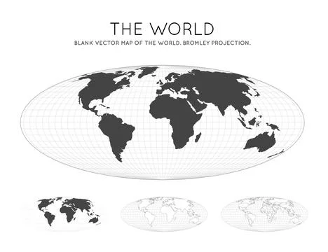 Map of The World. Bromley projection. Globe with latitude and longitude lin.. Stock Illustration