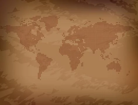 Map of the world on brown grungy background - vector Stock Illustration