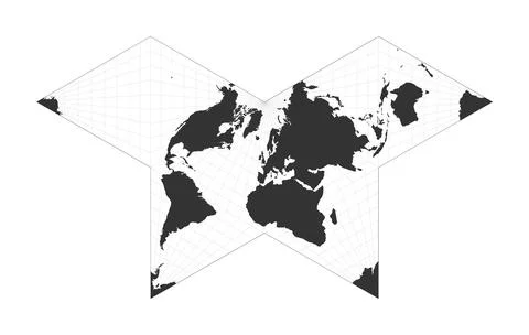 Map of The World. Collignon butterfly projection. Globe with latitude and l.. Stock Illustration